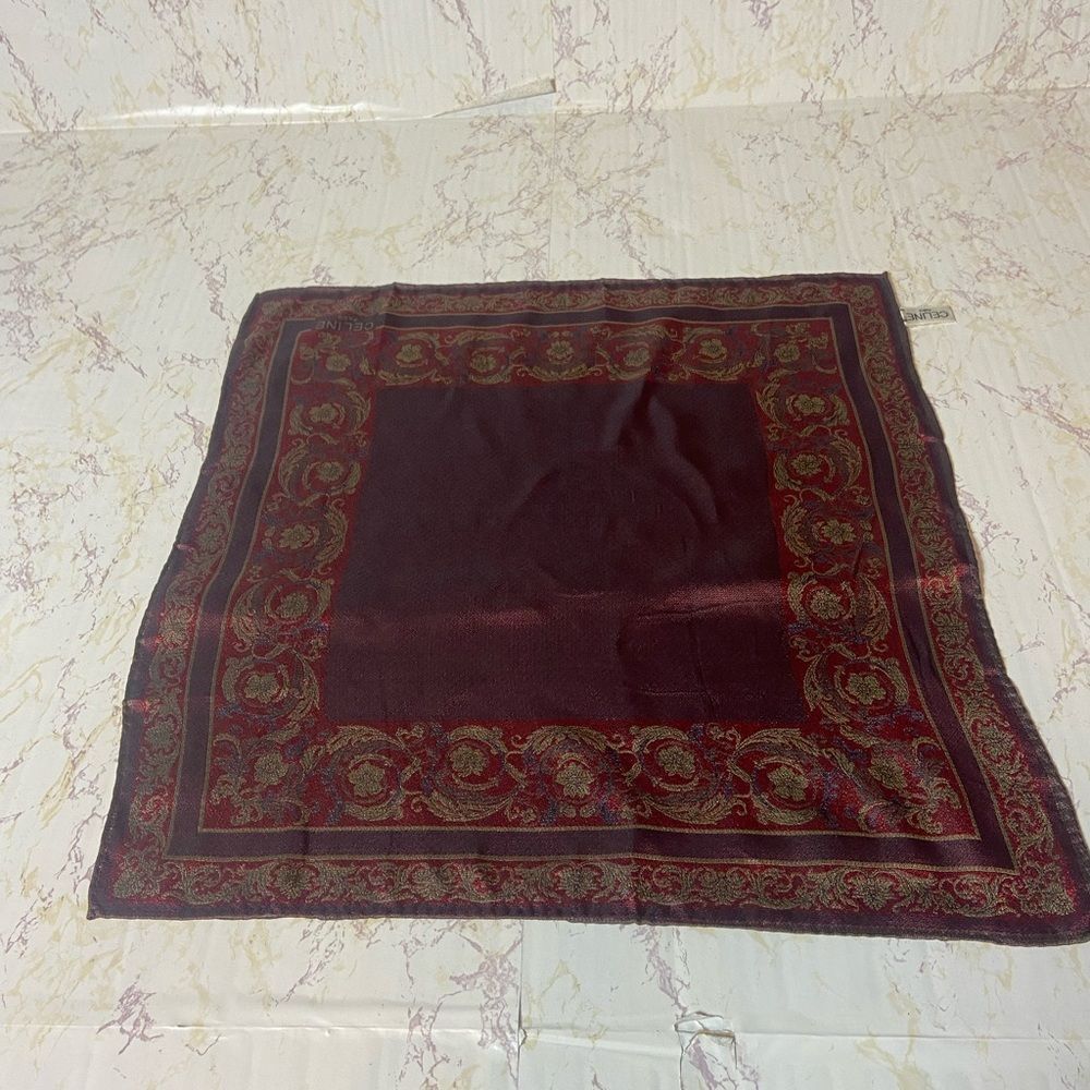 CELINE - VINTAGE RED & GOLD SILK SCARF HANDKERCHEIF TWILLY